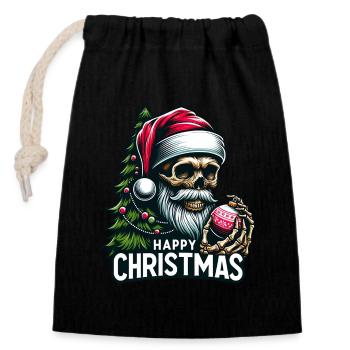 Crâne de Père Noël avec ornement de Noël - Sac cadeau en coton avec cordon (14 x 20 cm) - noir - Devant