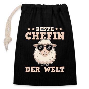 Beste Chefin der Welt - Cooles Schaf - Verschließbarer Geschenkbeutel aus Baumwolle (14x20cm) - Schwarz - Vorne