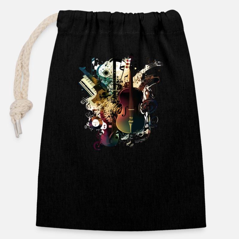 music - Closable cotton gift bag (14x20cm) - black