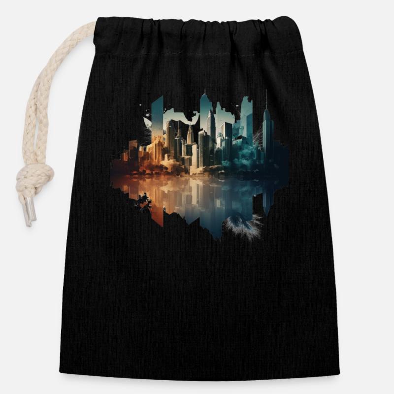 City in an artistic - Closable cotton gift bag (14x20cm) - black