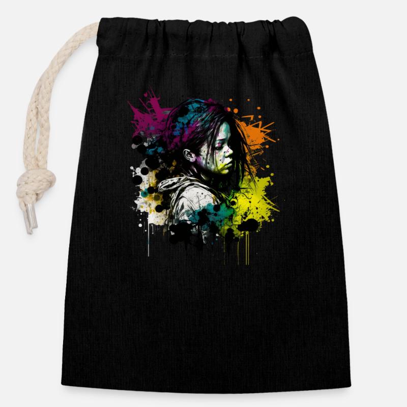 An image inspired by street art - Closable cotton gift bag (14x20cm) - black