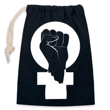 White feminist symbol - Closable cotton gift bag (14x20cm) - navy - Front