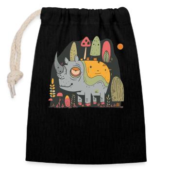 Tired rhinoceros - Closable cotton gift bag (14x20cm) - black - Front