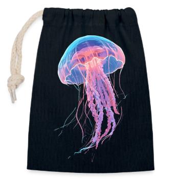 Rainbow Neon Jellyfish - Closable cotton gift bag (14x20cm) - navy - Front