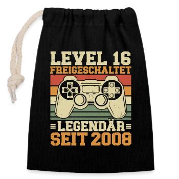Level 16 freigeschaltet Legendär seit 2008 - Verschließbarer Geschenkbeutel aus Baumwolle (14x20cm) - Schwarz - Vorne