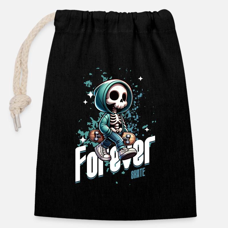 Forever Skate Skateboard - Sac cadeau en coton avec cordon (14 x 20 cm) - noir