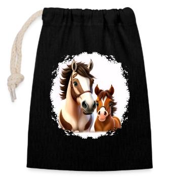 Pferdemotiv Pferd Reiten Fohlen Hobby Horsing - Verschließbarer Geschenkbeutel aus Baumwolle (14x20cm) - Schwarz - Vorne