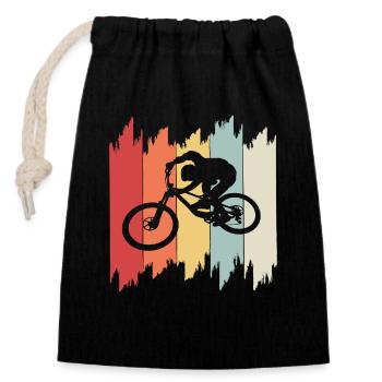 Bike, Fahrrad, Downhill - Verschließbarer Geschenkbeutel aus Baumwolle (14x20cm) - Schwarz - Vorne