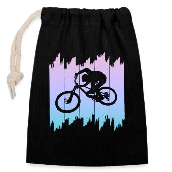 Bike, Fahrrad, Downhill - Verschließbarer Geschenkbeutel aus Baumwolle (14x20cm) - Schwarz - Vorne
