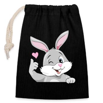 Lächelnder zwinkernder Hase gefällt mir - Verschließbarer Geschenkbeutel aus Baumwolle (14x20cm) - Schwarz - Vorne