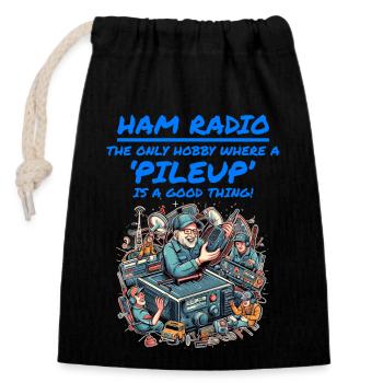 Opérateur de radio amateur ludique dessin animé drôle passe-temps - Sac cadeau en coton avec cordon (14 x 20 cm) - noir - Devant