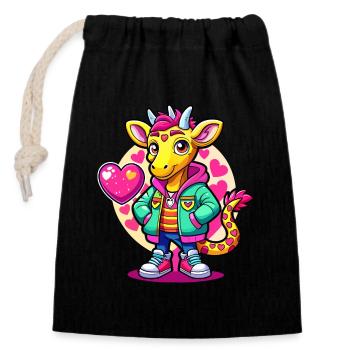Parade de girafe : girafe cool - Sac cadeau en coton avec cordon (14 x 20 cm) - noir - Devant