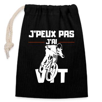 J'Peux pas j'ai VTT - Sac cadeau en coton avec cordon (14 x 20 cm) - noir - Devant
