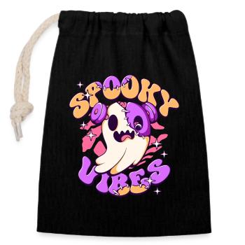 Ambiance effrayante Halloween fantôme - Sac cadeau en coton avec cordon (14 x 20 cm) - noir - Devant