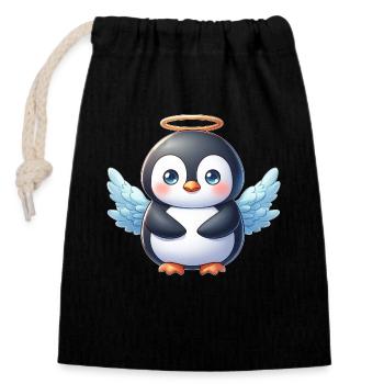 Süßer Pinguin Engel Cartoon mit Heiligenschein - Verschließbarer Geschenkbeutel aus Baumwolle (14x20cm) - Schwarz - Vorne