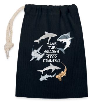 Save the Sharks Stop Finning - Closable cotton gift bag (14x20cm) - navy - Front