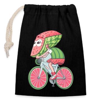 Watermelon Riding a Bike - Closable cotton gift bag (14x20cm) - black - Front