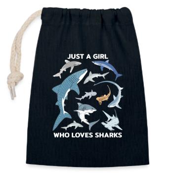 Just a girl who loves Sharks - Verschließbarer Geschenkbeutel aus Baumwolle (14x20cm) - Navy - Vorne