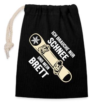Snowboard Snowboarder Softboot "Schnee & Brett" - Verschließbarer Geschenkbeutel aus Baumwolle (14x20cm) - Schwarz - Vorne