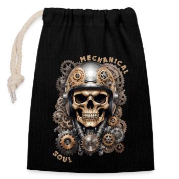 Biker tête de mort skull steampunk mécanique moto - Sac cadeau en coton avec cordon (14 x 20 cm) - noir - Devant