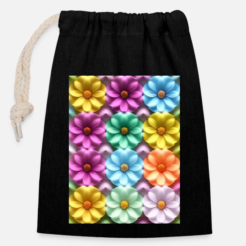 Floral 221 - Sac cadeau en coton avec cordon (14 x 20 cm) - noir