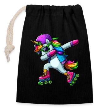 DABBING LICORNE SUR PATINS À ROUES ALIGNÉES - Sac cadeau en coton avec cordon (14 x 20 cm) - noir - Devant