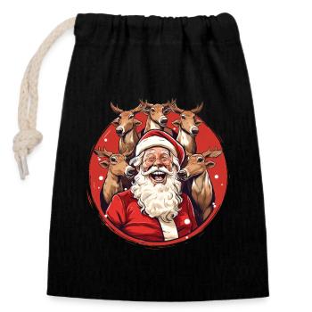 Chanter le Père Noël avec des rennes - Sac cadeau en coton avec cordon (14 x 20 cm) - noir - Devant