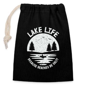 Lake Life Because Beaches Be Salty | Vacation Lake - Closable cotton gift bag (14x20cm) - black - Front