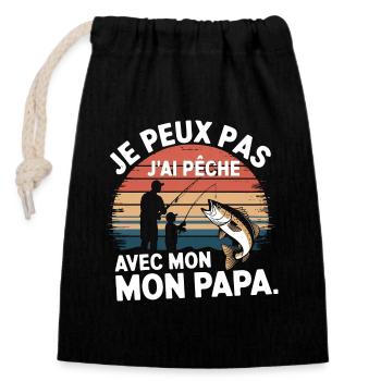 Je peux pas j ai Pêche Avec mon papa - Sac cadeau en coton avec cordon (14 x 20 cm) - noir - Devant