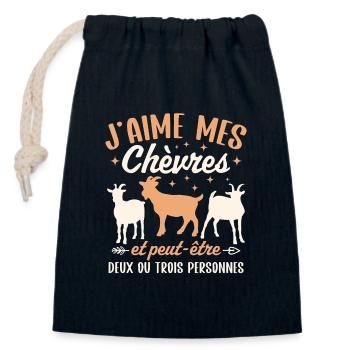 J'aime mes Chevres - Sac cadeau en coton avec cordon (14 x 20 cm) - bleu marine - Devant