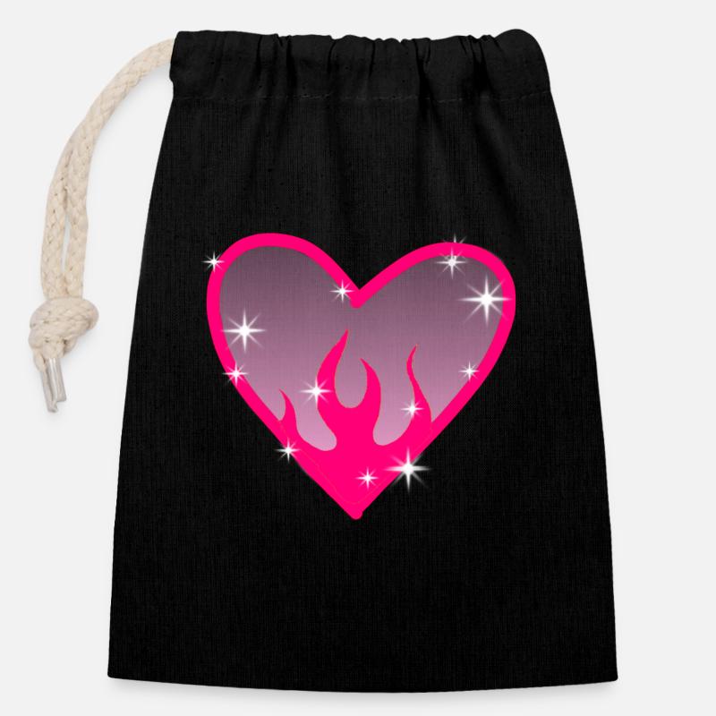 Flame Heart Pink Glow - Closable cotton gift bag (14x20cm) - black