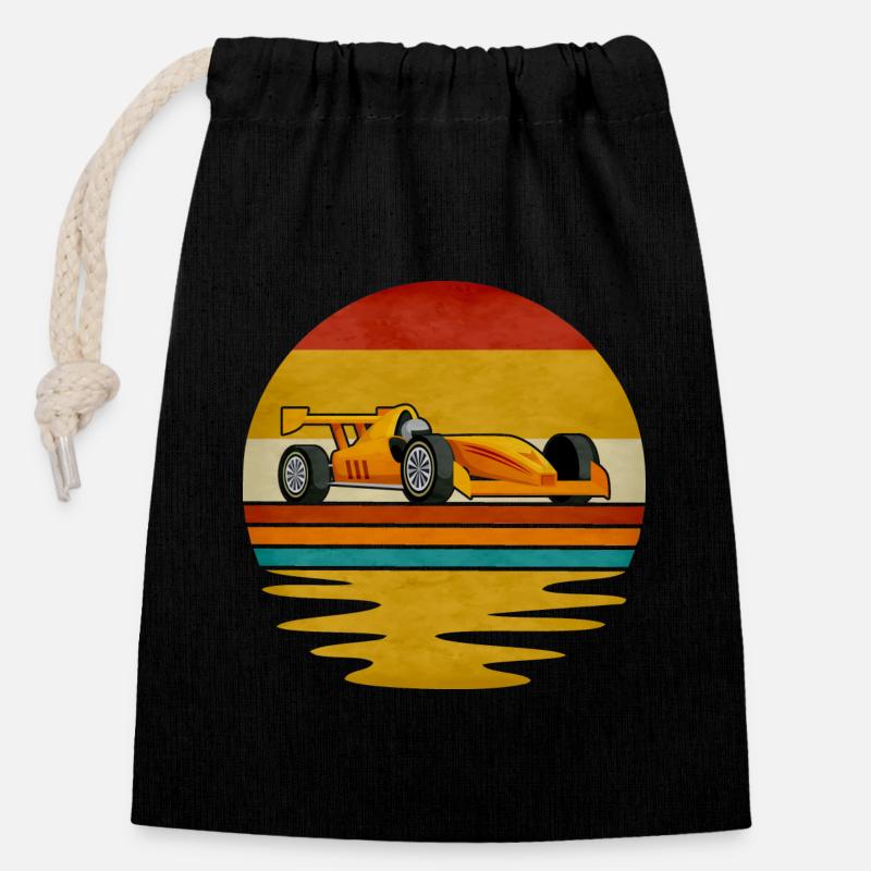 Formula Racing Retro Graphic - Closable cotton gift bag (14x20cm) - black