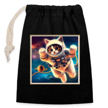 Space Kitty - Closable cotton gift bag (14x20cm) - black - Front