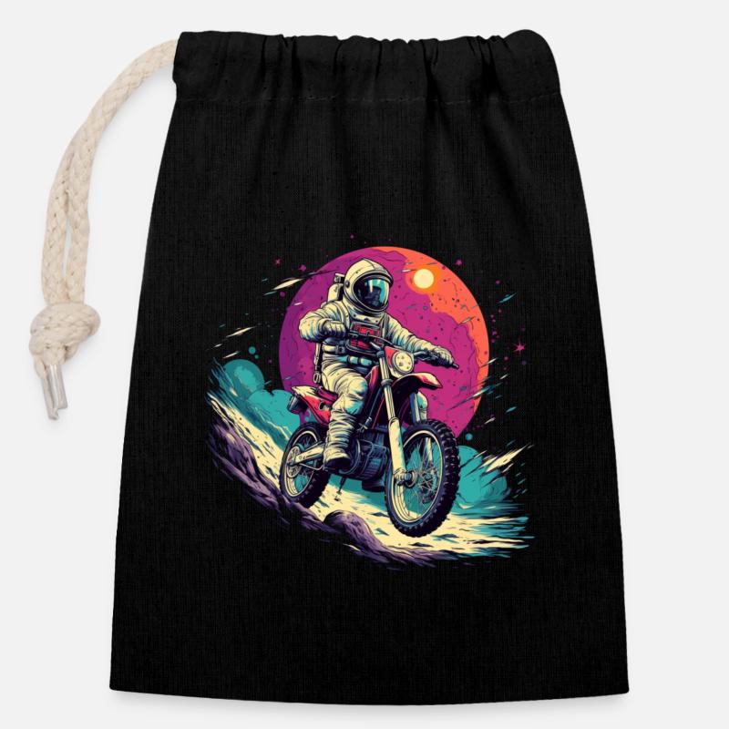 Moto-Cross Astronaut - Verschließbarer Geschenkbeutel aus Baumwolle (14x20cm) - Schwarz