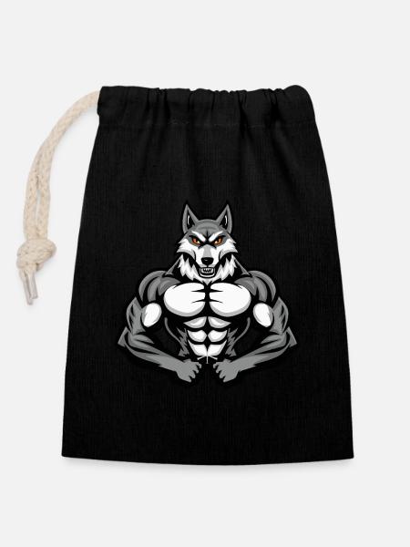 Husky Dog Muscles Bodybuilding - Closable cotton gift bag (14x20cm) - black