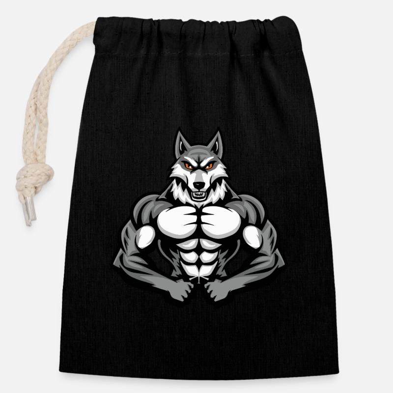 Husky Chien Muscles Musculation - Sac cadeau en coton avec cordon (14 x 20 cm) - noir