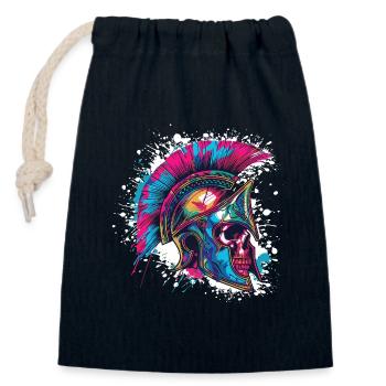 Crâne Spartiate Gladiateur - Sac cadeau en coton avec cordon (14 x 20 cm) - bleu marine - Devant