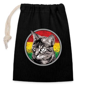Reggae Katze - Verschließbarer Geschenkbeutel aus Baumwolle (14x20cm) - Schwarz - Vorne