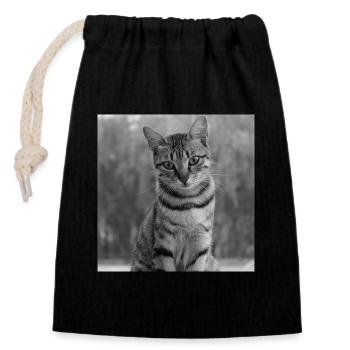 black and white cat - Closable cotton gift bag (14x20cm) - black - Front