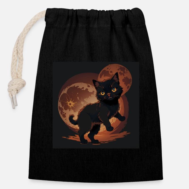 Schwarze Katze Halloween - Verschließbarer Geschenkbeutel aus Baumwolle (14x20cm) - Schwarz