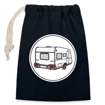 Wohnwagen / Caravan in rundem weißen Logo - Verschließbarer Geschenkbeutel aus Baumwolle (14x20cm) - Navy - Vorne