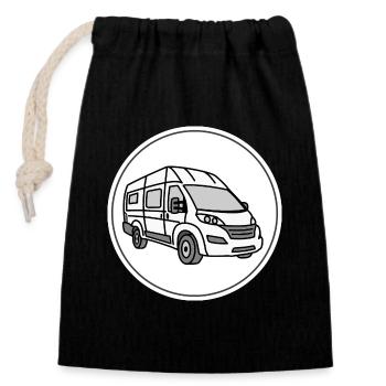 Camping-Kastenwagen / Van in rundem weißen Logo - Verschließbarer Geschenkbeutel aus Baumwolle (14x20cm) - Schwarz - Vorne
