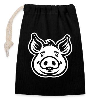 Schwein Schweinchen - Verschließbarer Geschenkbeutel aus Baumwolle (14x20cm) - Schwarz - Vorne