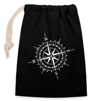 Rose des vents blanc - Sac cadeau en coton avec cordon (14 x 20 cm) - noir - Devant