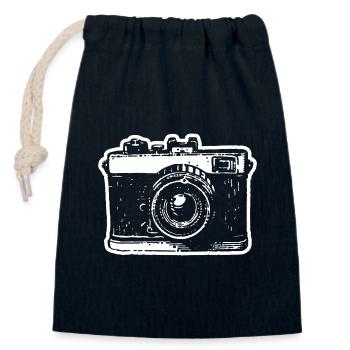 Appareil photo Photographe Photographie - Sac cadeau en coton avec cordon (14 x 20 cm) - bleu marine - Devant