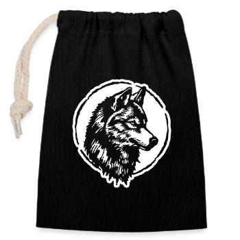 Wolf - Verschließbarer Geschenkbeutel aus Baumwolle (14x20cm) - Schwarz - Vorne