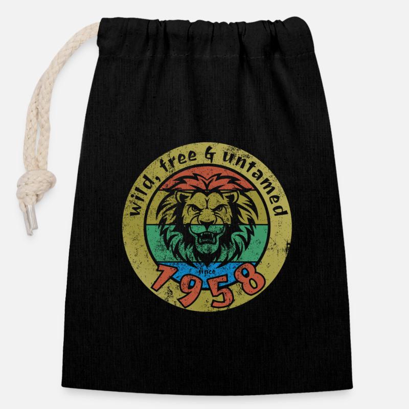 66e anniversaire Sauvage, libre et indompté depuis 1958 - Sac cadeau en coton avec cordon (14 x 20 cm) - noir