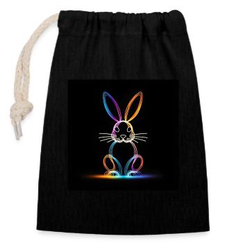 Leuchtender Hase - Verschließbarer Geschenkbeutel aus Baumwolle (14x20cm) - Schwarz - Vorne