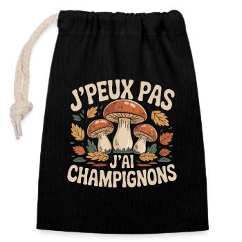 J'Peux Pas Champignons - Sac cadeau en coton avec cordon (14 x 20 cm) - noir - Devant
