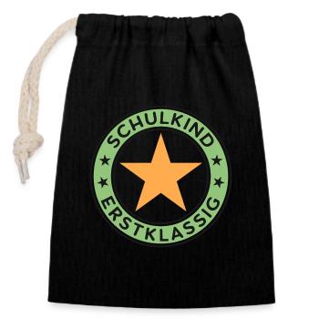 Schulkind 2026 Erstklassig Einschulung Schulanfang - Verschließbarer Geschenkbeutel aus Baumwolle (14x20cm) - Schwarz - Vorne